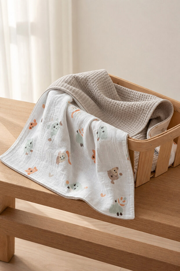 100% Cotton Double-Sided Muslin Pique Blanket – 100X85 cm