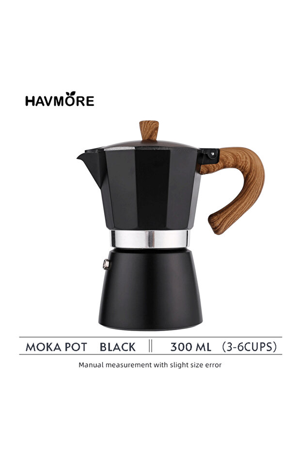 300ML-Black 150ml/300ml Vintage Wooden Handle Espresso Maker Moka Pot Classic Italian KitchenTools C