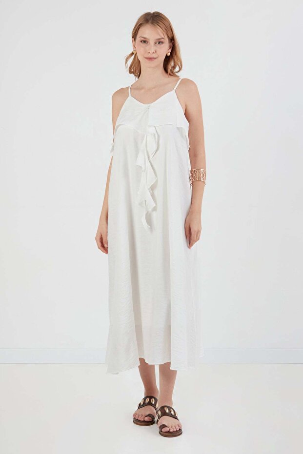 Ruffled Front Casual Dress with Straps