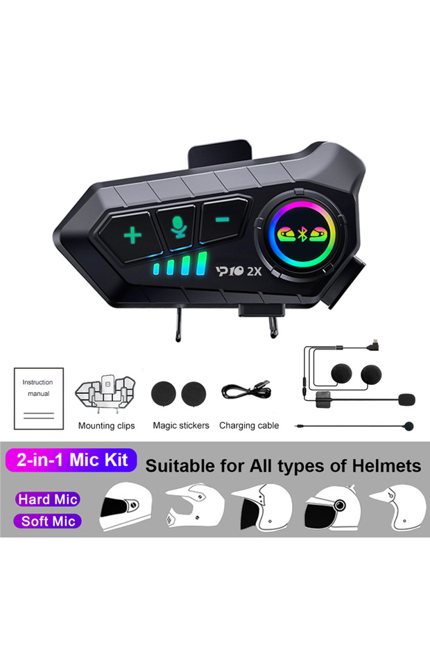 kebidumei 1pc 2 in 1 Mic Kebidumei YP10 2X Wireless Bluetooth5.3 Motorcycle Helmet Intercom Headset