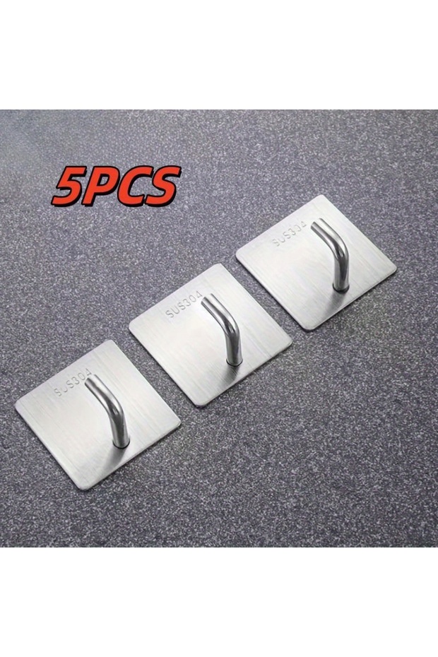 Silver 5PCS 5/2PCS Heavy-duty Stainless Steel Adhesive Hook, No Need for Punching, Perfect for Towel