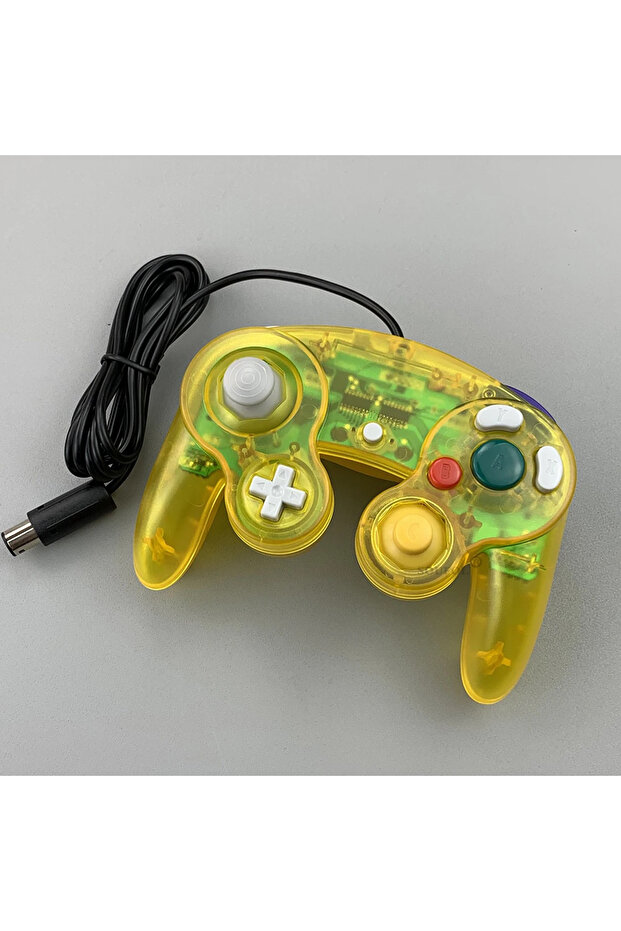 وحدة تحكم ألعاب سلكية جديدة شفافة باللون الأصفر لجهاز GameCube NGC مزودة بزر واحد وعصا تحكم سلكية f