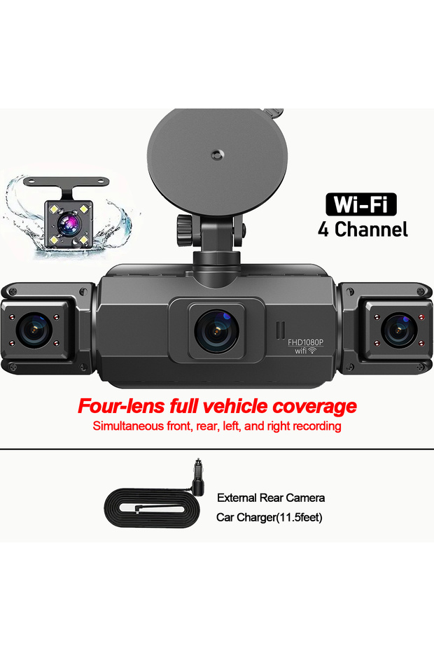 كاميرا سيارة DVR بـ 4 قنوات بدون بطاقة SD، كاميرات لوحة القيادة واي فاي للسيارة، صندوق تسجيل للقيادة الخلفية وركن السيارة