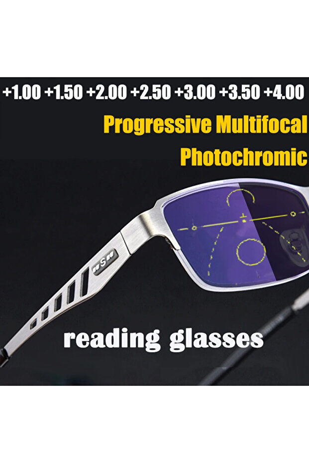 +150 GRAY 2025 Adjustment Photochromic Multifocal Reading Glasses Men Progressive Anti-Blue Ray Busi