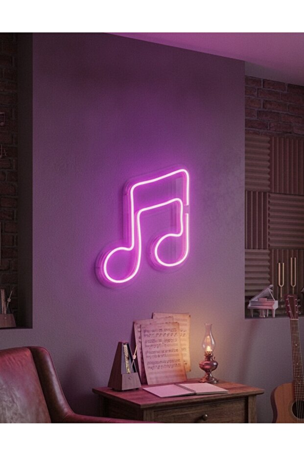 Mor Müzik Notası LED Neon Tablo | Aydınlatmalı Müzik Temalı Duvar Dekoru - 1