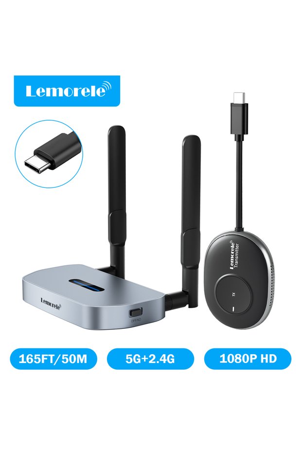 TX and RX Type C Lemorele 50m Wireless HDMI Transceiver 1080P Video Transmitter & Receiver Extender