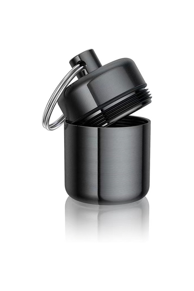 Black Mini Keychain Pill Box, Aluminum Alloy Medicine Box with Sturdy Safety Lock, Portable Waterpro