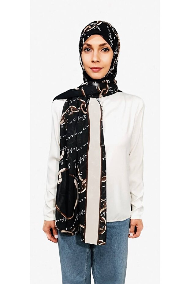 شال بنمط سلسلة - أسود - 4