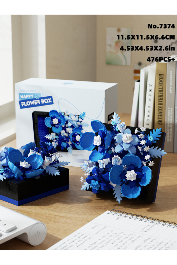 7374 Blue Flower 5 Types of Flower Box Building Blocks Everlasting Flower Building Block Toys DIY D