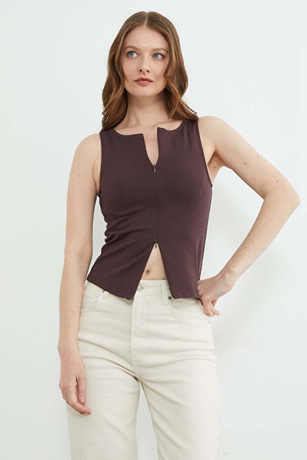 Basic Double Zipper Blouse - 5