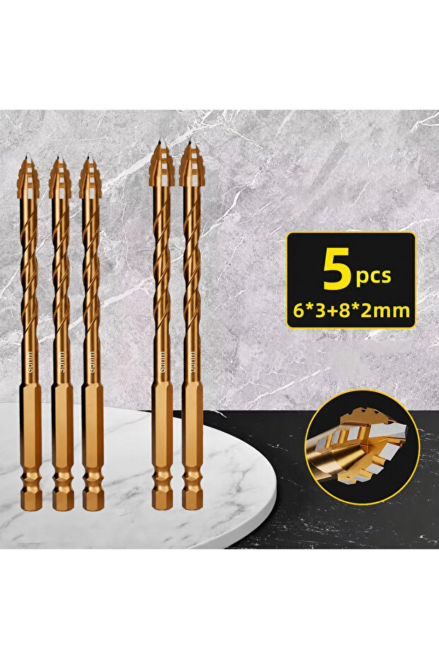 Hexagonal 5pcs 6 6 6mm 8 8mm Upgraded Four-Edged Sawtooth Drill Bit Professional Carpentry Tools For