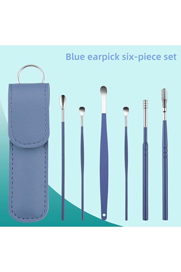 Blue B 6Pcs/set Ear Cleaning Tool Stainless Steel Ear Pick Kit Earpick Wax Remover Remover Piercing