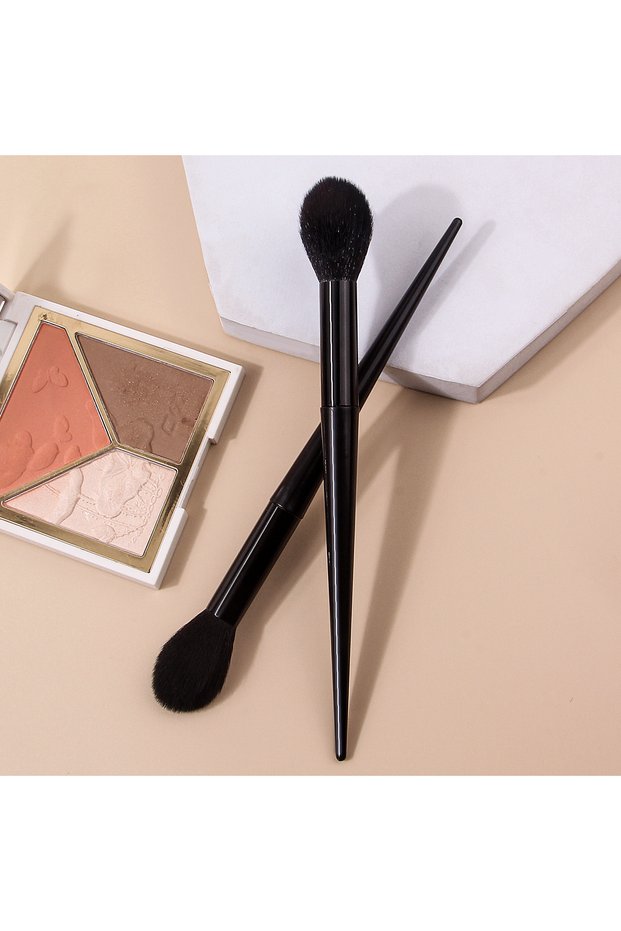 black 2pcs Soft Fiber Bristle Flame Type Loose Brush, Blush Brush, Setting Brush, Portable Facial Ma