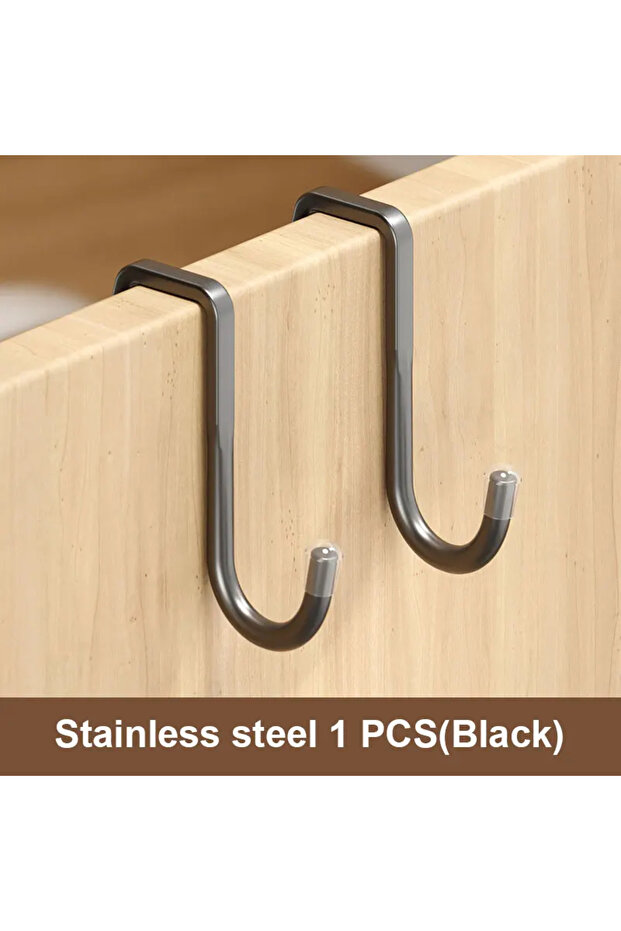 201-Black 1pcs 201 Stainless Steel Hook Free Punching Double S-Shape Hook Kitchen Bathroom Cabinet D