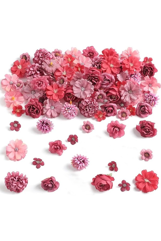 20Pcs Red 20Pcs/set 4cm Silk Rose Artificial Daisies Flower Heads for Craft Wreath Wedding Decor DIY