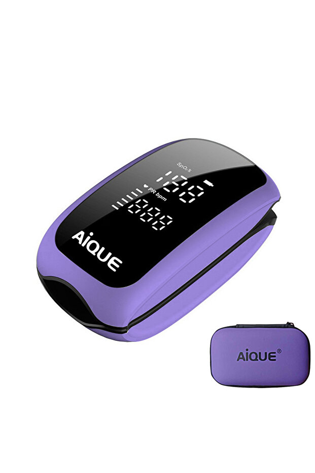 AiQUE purple-case Rechargeable Medical Oximeter Strap Lanyard Fingertip Pulse Oximeter Blood Oxygen