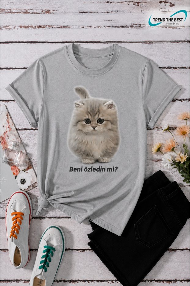 Summer I Miss You Written Cat Printed Unisex Girls and Boys Single T-Shirt