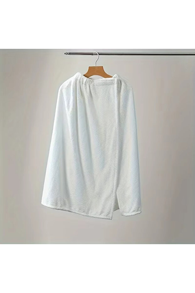 White 1Pc Microfiber Strapless Shower Skirt - Wearable Bath Towel Style Slip, Lightweight Absorbent