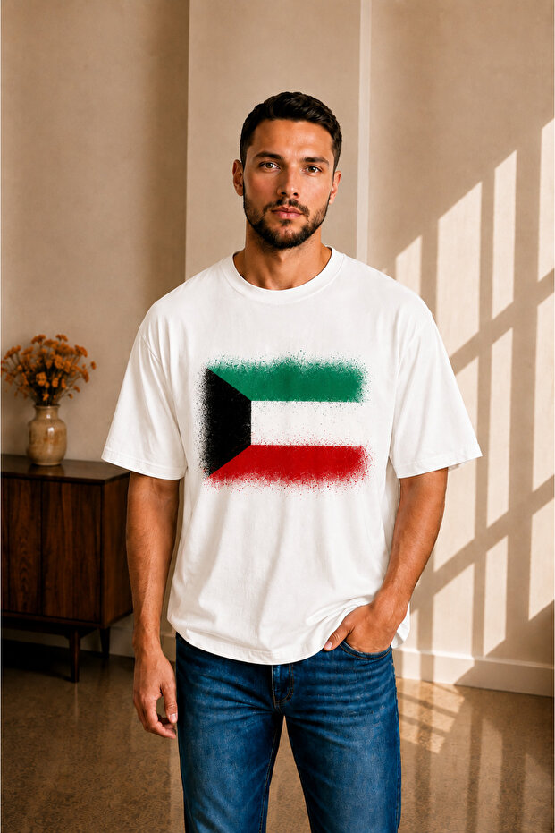 Men's Oversized Kuwait Flag Printed Short Sleeve T-Shirt S m L XL 2XL