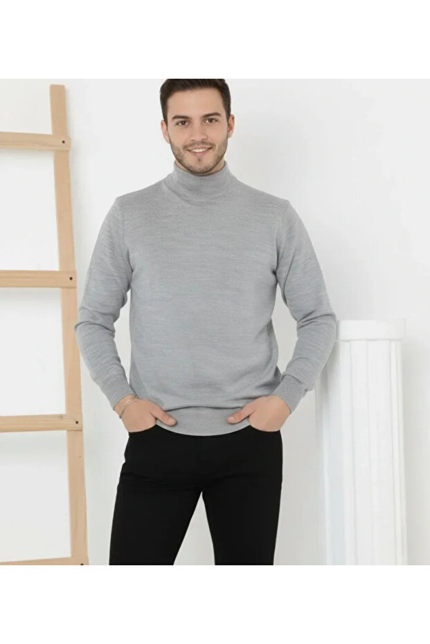 Men's Half-Throat Knitwear Sweater Soft Textured Cotton Fine Weave, Long Sleeve Comfortable Regular Sweater