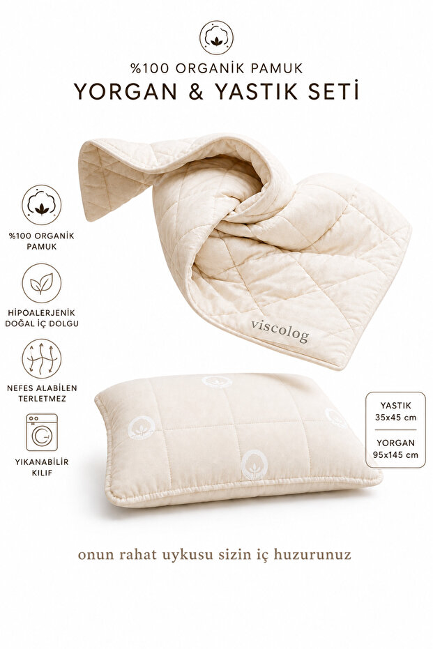 100% Organic Cotton Baby Sleeping Quilt and Pillow Set (with Interlining Bag)