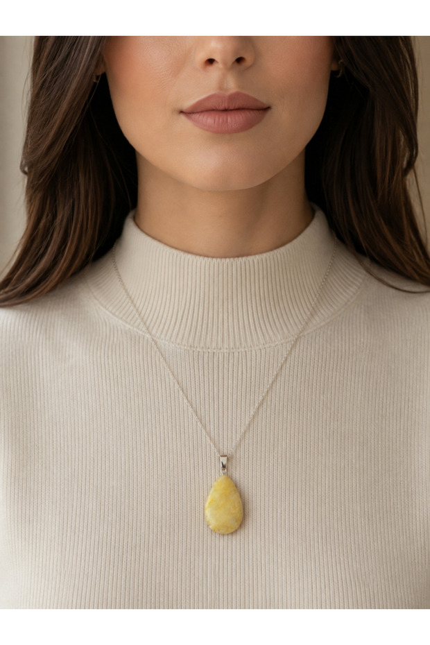 Citrine Natural Stone Pendant Stainless Steel Necklace – Unisex Design