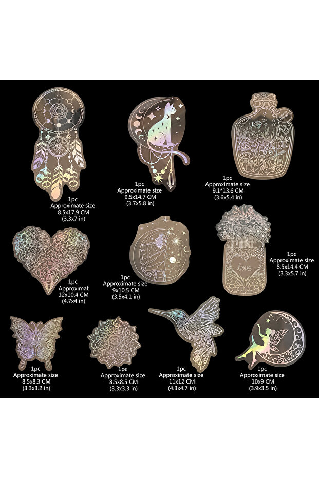 10pcs 10 Pack Larger Stickers Holographic Glitter PET Transparent Shiny Waterproof Adhesive DIY Mate