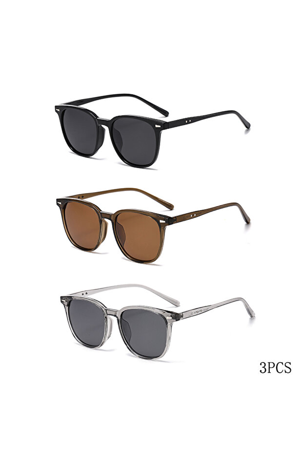 3PCSBlackBrownGrey 2025 New Ultra Light Square Black Face Enhancing Sunglasses With Trendy Natural C