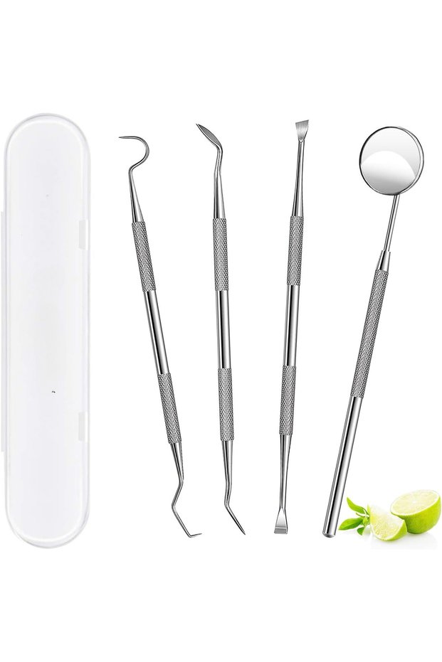 4pcs Professional Teeth Cleaning Oral Care Hygiene Kit, Stainless Steel Dental Pick Tooth Scraper Ta