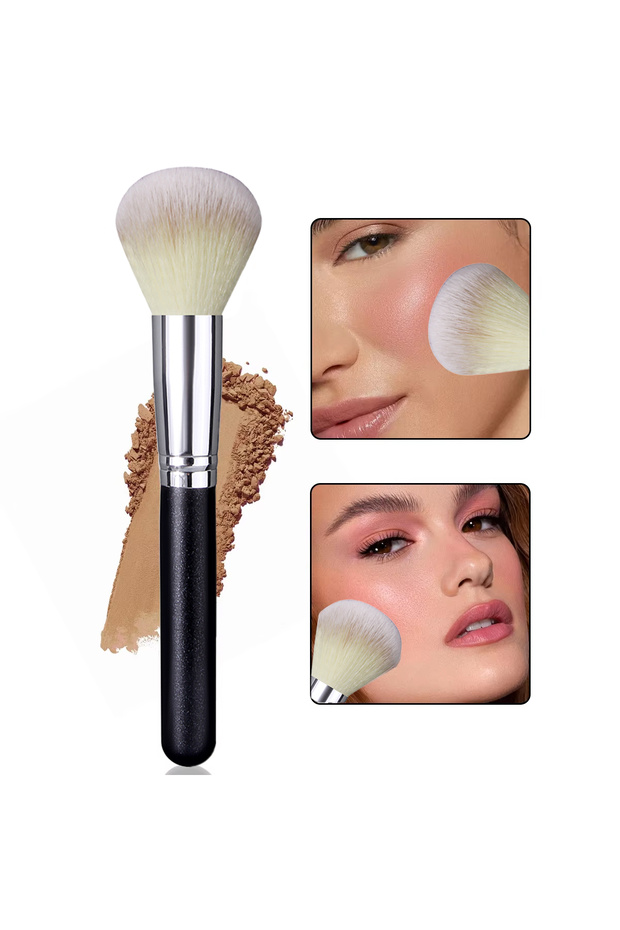 black Multi-functional Three-color Bristle Blush Brush, Contouring Brush, Synthetic Fiber Wooden Han