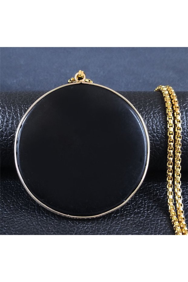 A 60cm BOX GD Fashion Big Black Obsidian Necklace Stainless Steel Natural Stone Lucky Pendant Neckla