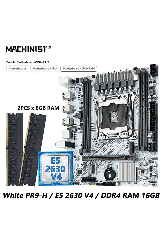 لوحة أم + معالج MACHINIST أبيض X99 PR9-H مع معالج Intel Xeon E5 2630 V4 LGA 2011-3 وذاكرة DDR