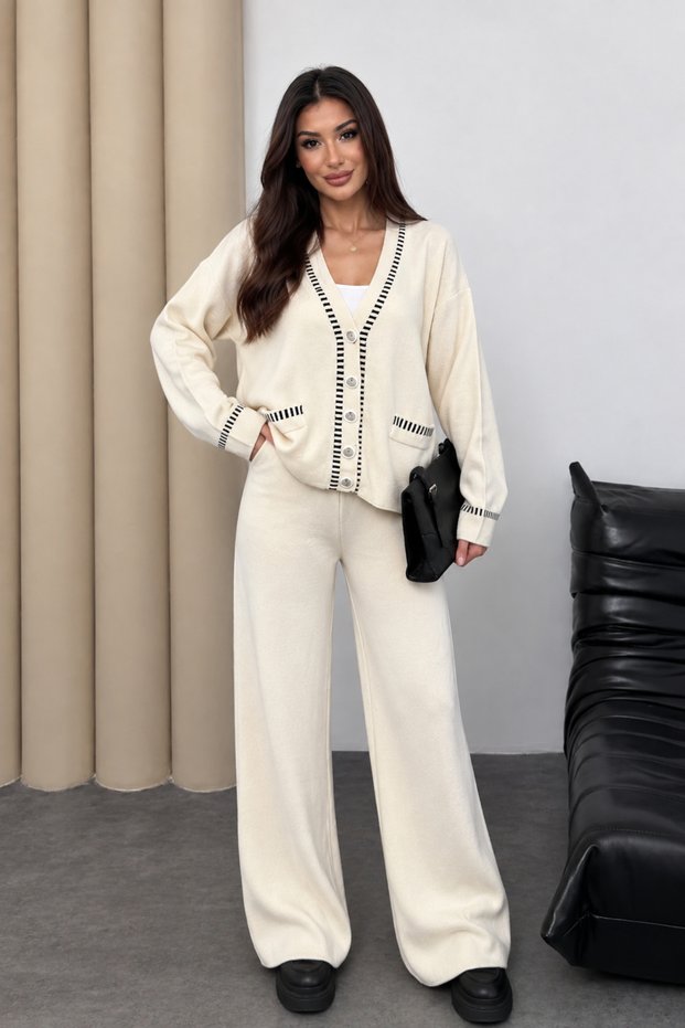Women's Striped Sports Button Detailed Knitwear Set