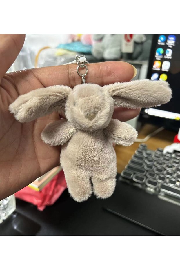 brown Stuffed Animals Cute Cartoon Rabbit Keychain Love Pompom Trinket Toy Girl Bag Car Keychain Mob