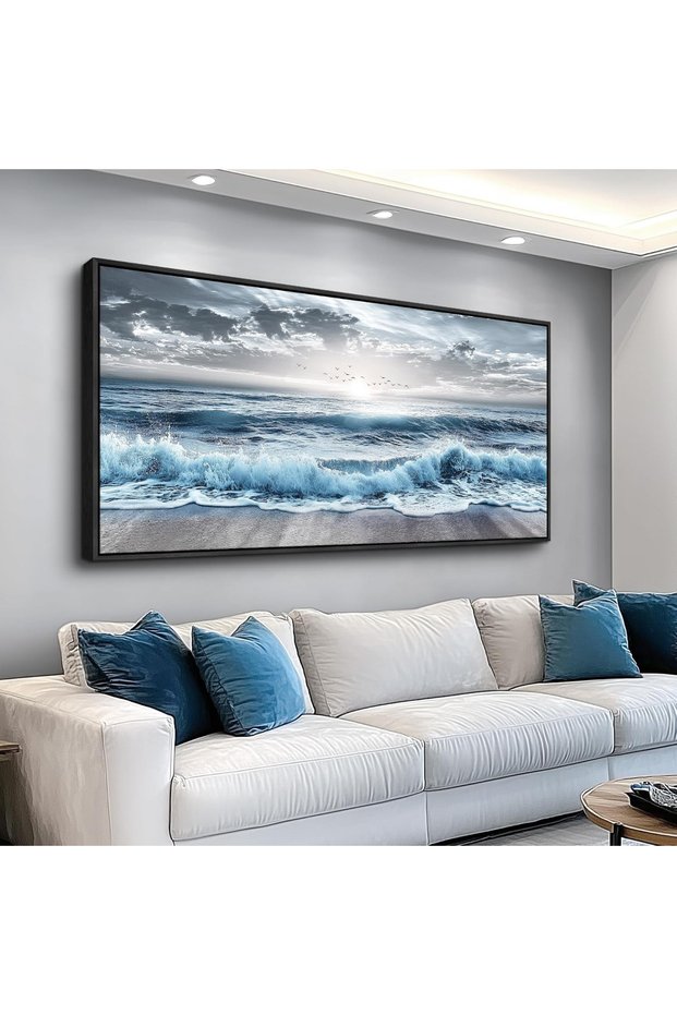 Beach Painting Canvas Wall Art With Outer Framed – Coastal Wall Art for Living Room