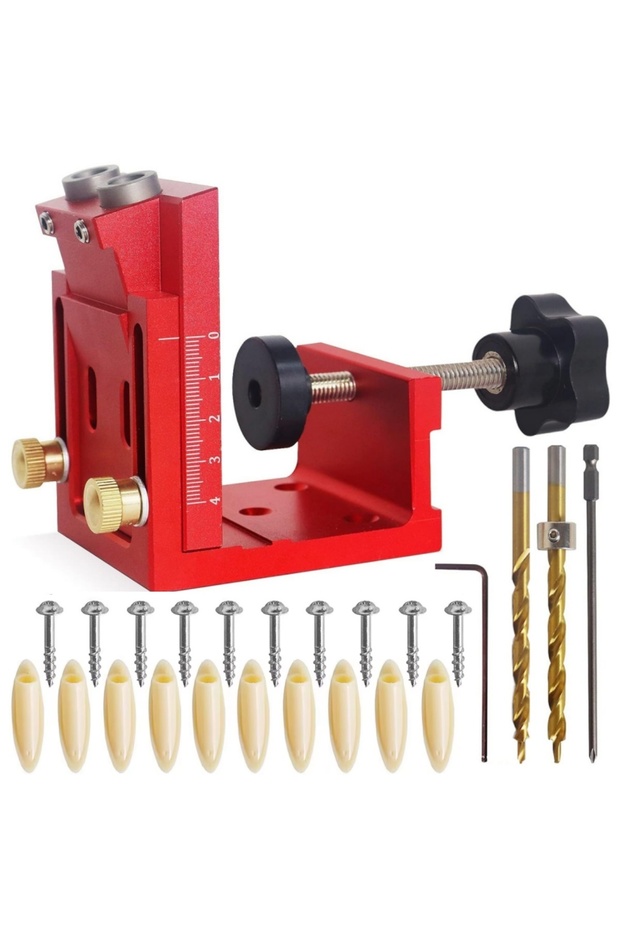 Red Set 1 Aluminum Alloy Pocket Hole Jig Kit, Removable Oblique Hole Drilling Locator, Woodworking P