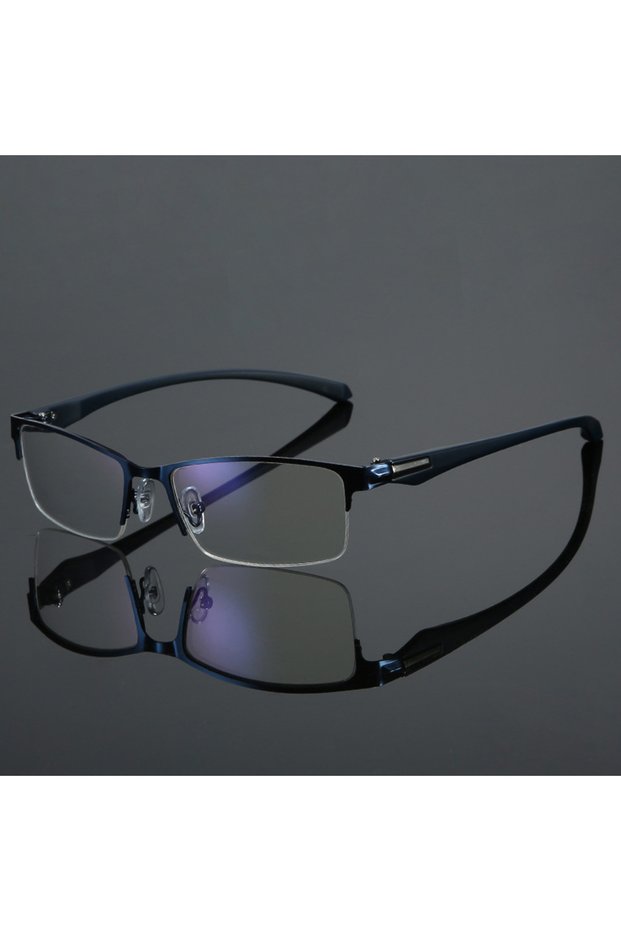 -3.5 Blue New Unisex Business Myopia Glasses for Men Metal Frame Glasses Anti Blue Light Nearsighted