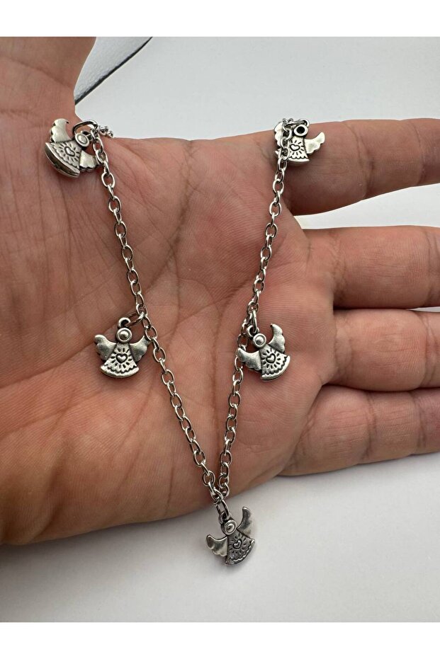 5-Piece Angel Motif Embroidered Women's Necklace – with 60 cm Chain, Elegant and Meaningful Design