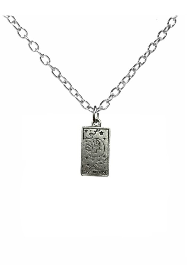 The Moon Tarot Card Figured Necklace – Zamak Plated Unisex Spiritual Accessory with 60 cm Chain