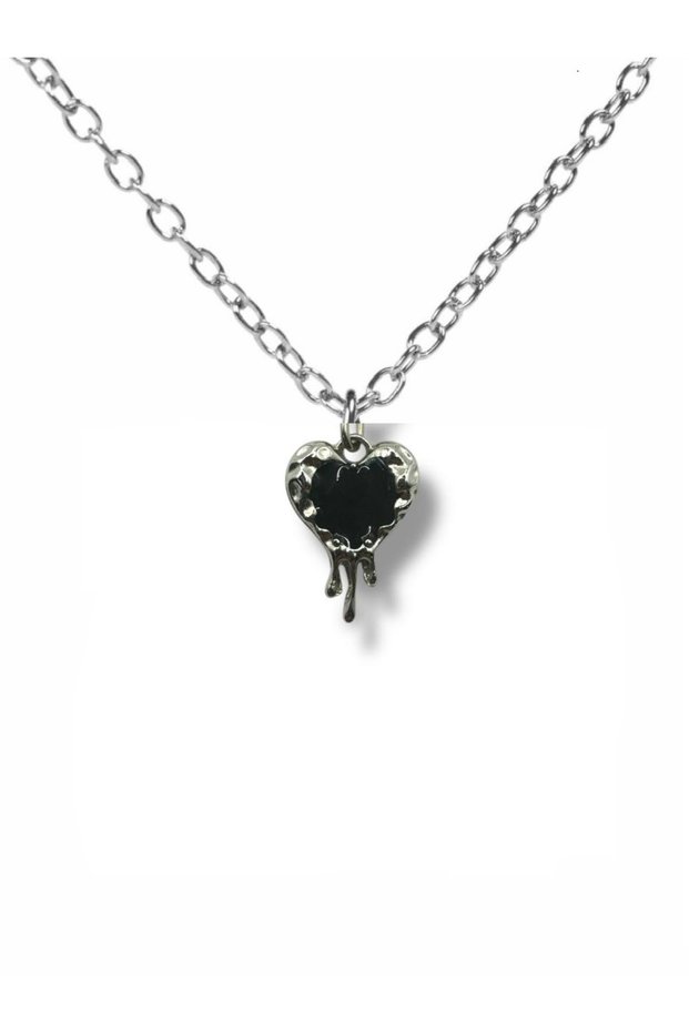 Black Crystal Heart Melting Unisex Necklace – the Meeting of Elegance and Mystery