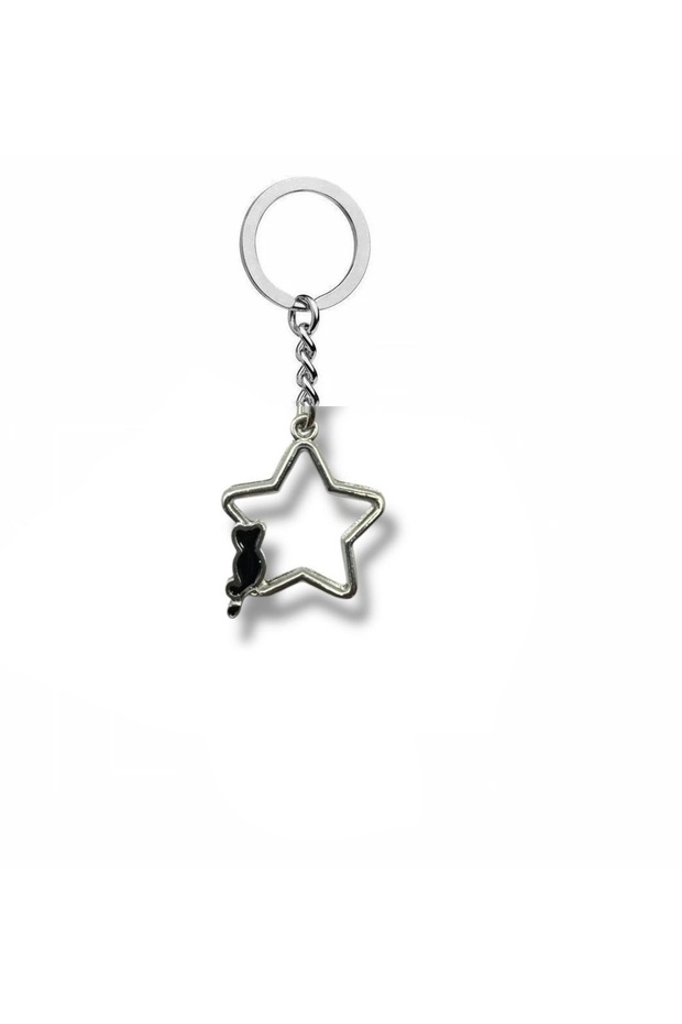 Gothic Unisex Keychain with Star Star Cat Figure – Mysterious Power That Integrates with the Night