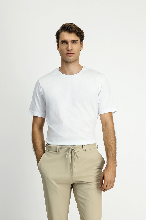 Crew Neck Regular Fit Embroidered Cotton T-Shirt