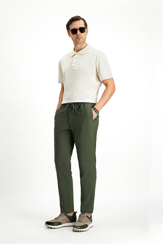 7 Drop Super Slim Fit Extra Slim Fit Waist Drawstring Seersucker Lycra Classic Fabric Trousers