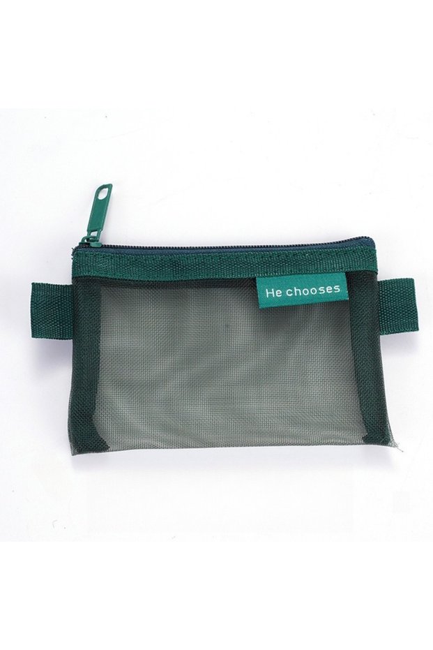 Green 1/5Pcs Minimalist Nylon Mesh Small Item Storage Bag Portable Travel Pouch Solid Color Hand Was