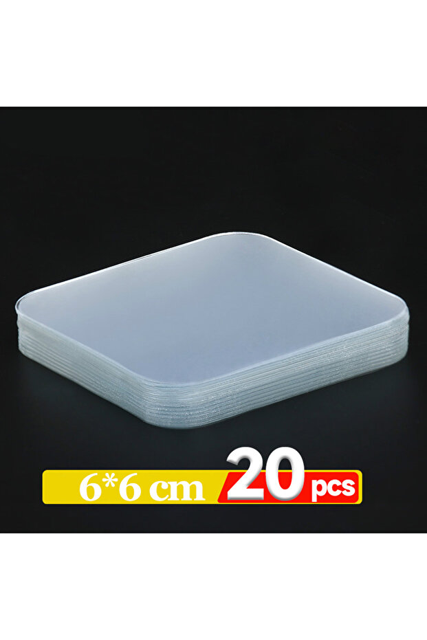 6X6cm 20PCS Transparent Double Sided Adhesive Tape Nano Gel Pads Super Strong Heavy Duty Washable St