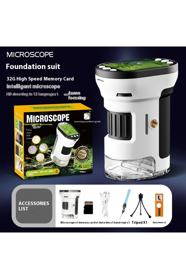 memory card Kids Microscope Biological Kit 1000x Magnifier 200 Megapixels with LED Photo Video Funct