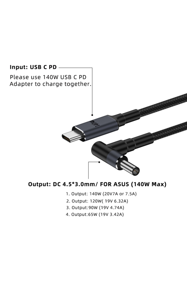 4.5-3.0mm (for Asus) 65W 90W 140W USB C PD to DC Universal Laptop Charger Cable for Asus Dell Hp 5.5