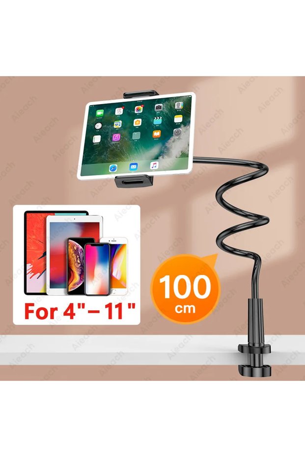 Black Flexible Gooseneck Tablet Holder Stand for Bed Desk Long Arm Clamp Holder for 4.7-11 inch Smar