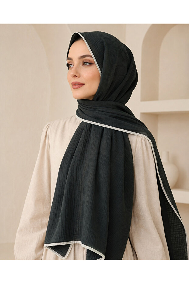 حواف أسطوانية شال موسلين بلون سادة 90x190 سم