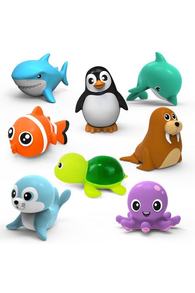 8pcs 8pcs Mold-Resistant Sea Animal Bathtub Shower Toys Bathing Water Play Clockwork Toy for Kids Bi